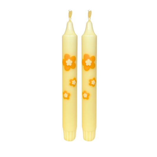Diner Kaars Retro Flower Yellow - 1 stuk