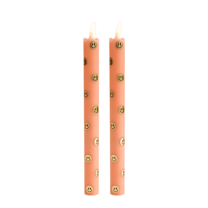 LED Pillar Kaarsen Happy Oranje RC -  Set van 2