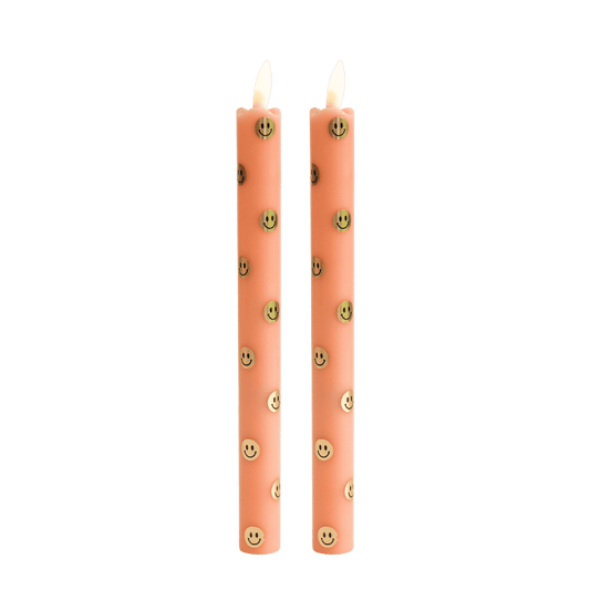 LED Pillar Kaarsen Happy Oranje RC -  Set van 2