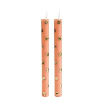 LED Pillar Kaarsen Happy Oranje RC -  Set van 2