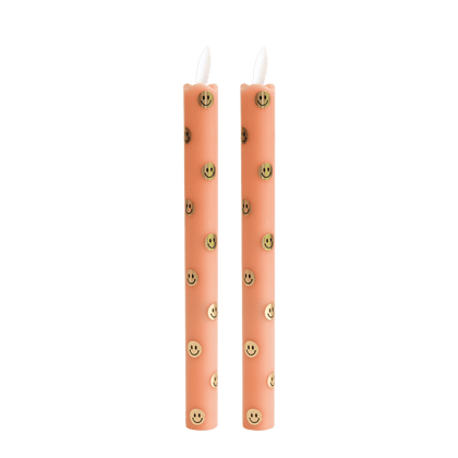 LED Pillar Kaarsen Happy Oranje RC -  Set van 2