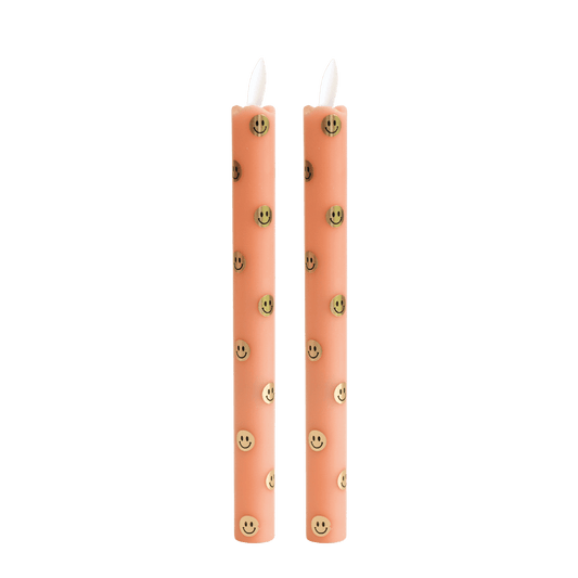 LED Pillar Kaarsen Happy Oranje RC -  Set van 2