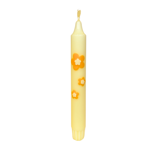 Diner Kaars Retro Flower Yellow  - 1 stuk