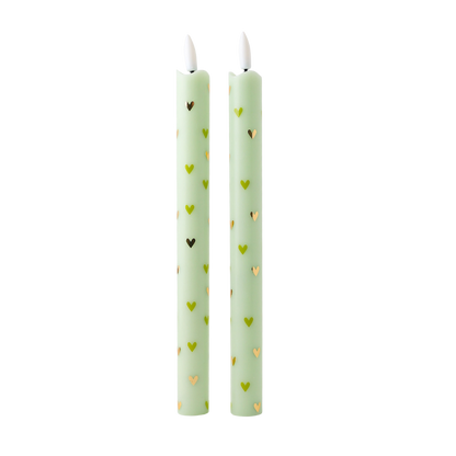 LED-Stumpenkerze Hearts Grün mit Fernbedienung – 2er-Set