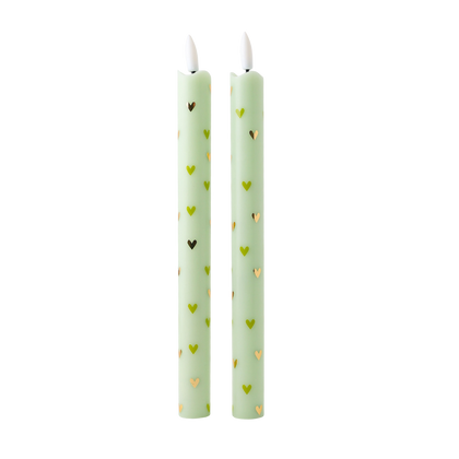 LED-Stumpenkerze Hearts Grün mit Fernbedienung – 2er-Set