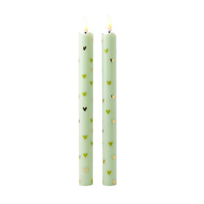 LED-Stumpenkerze Hearts Grün mit Fernbedienung – 2er-Set