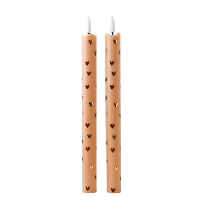 LED Pillar Kaars Hearts Light Brown RC - Set van 2