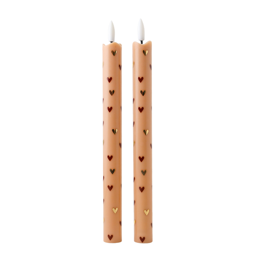LED Pillar Kaars Hearts Light Brown RC - Set van 2