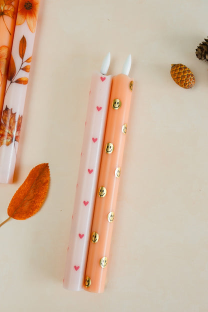 LED Pillar Kaarsen Happy Oranje RC -  Set van 2