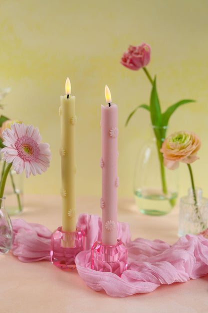 LED 3D Bloemen Kaars Geel RC - Set van 2