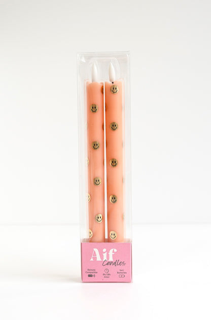 LED Pillar Kaarsen Happy Oranje RC -  Set van 2
