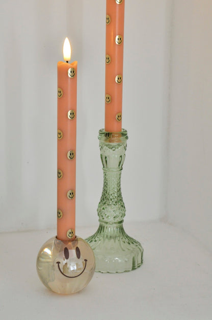 LED Pillar Kaarsen Happy Oranje RC -  Set van 2